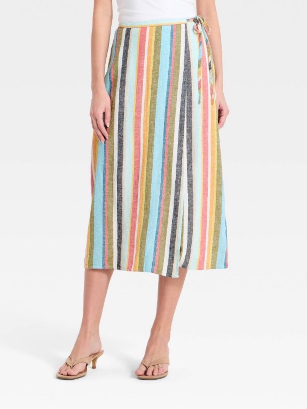 Women's Linen Striped Midi Wrap Skirt - A New Day